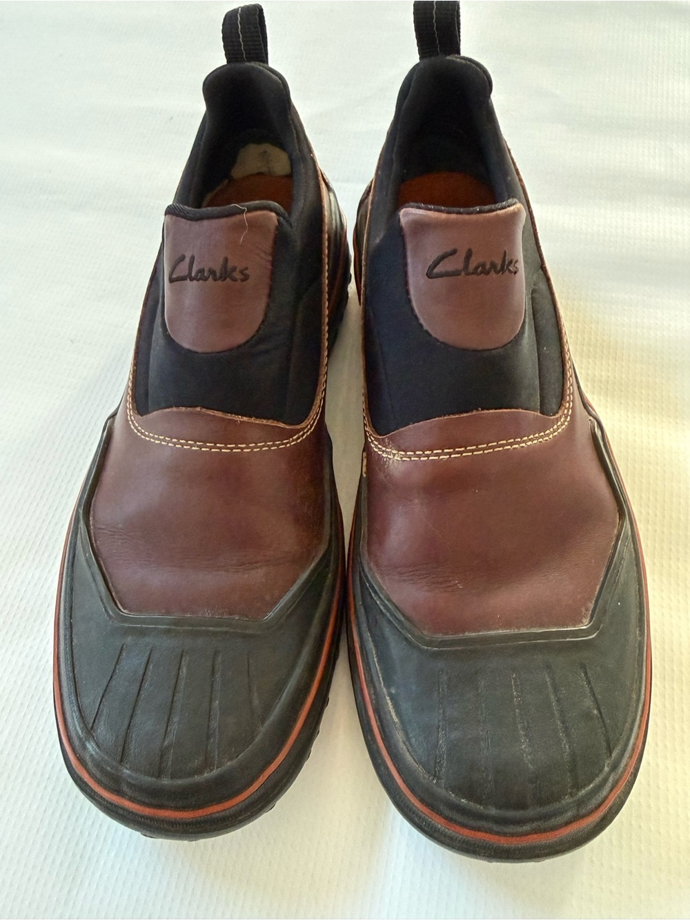Clarks Brown and Black Leather Women's Slip-On Rain Loafers 7M